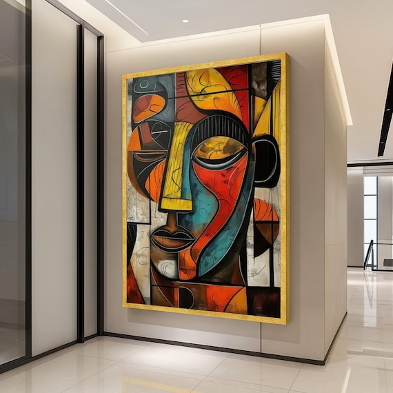 Abstract Cubism Face Art Print, Modern Geometric Portrait