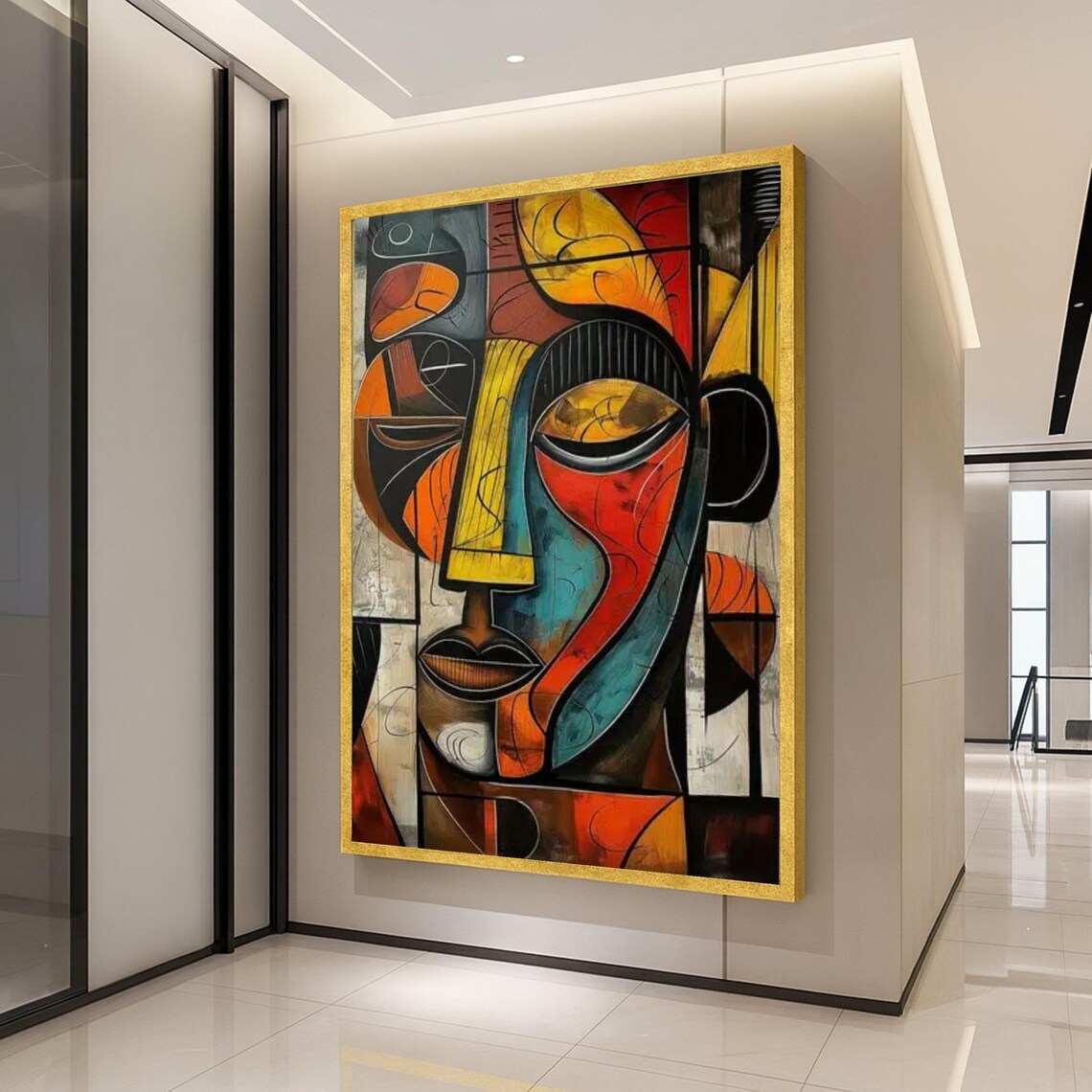 Abstract Cubism Face Art Print, Modern Geometric Portrait