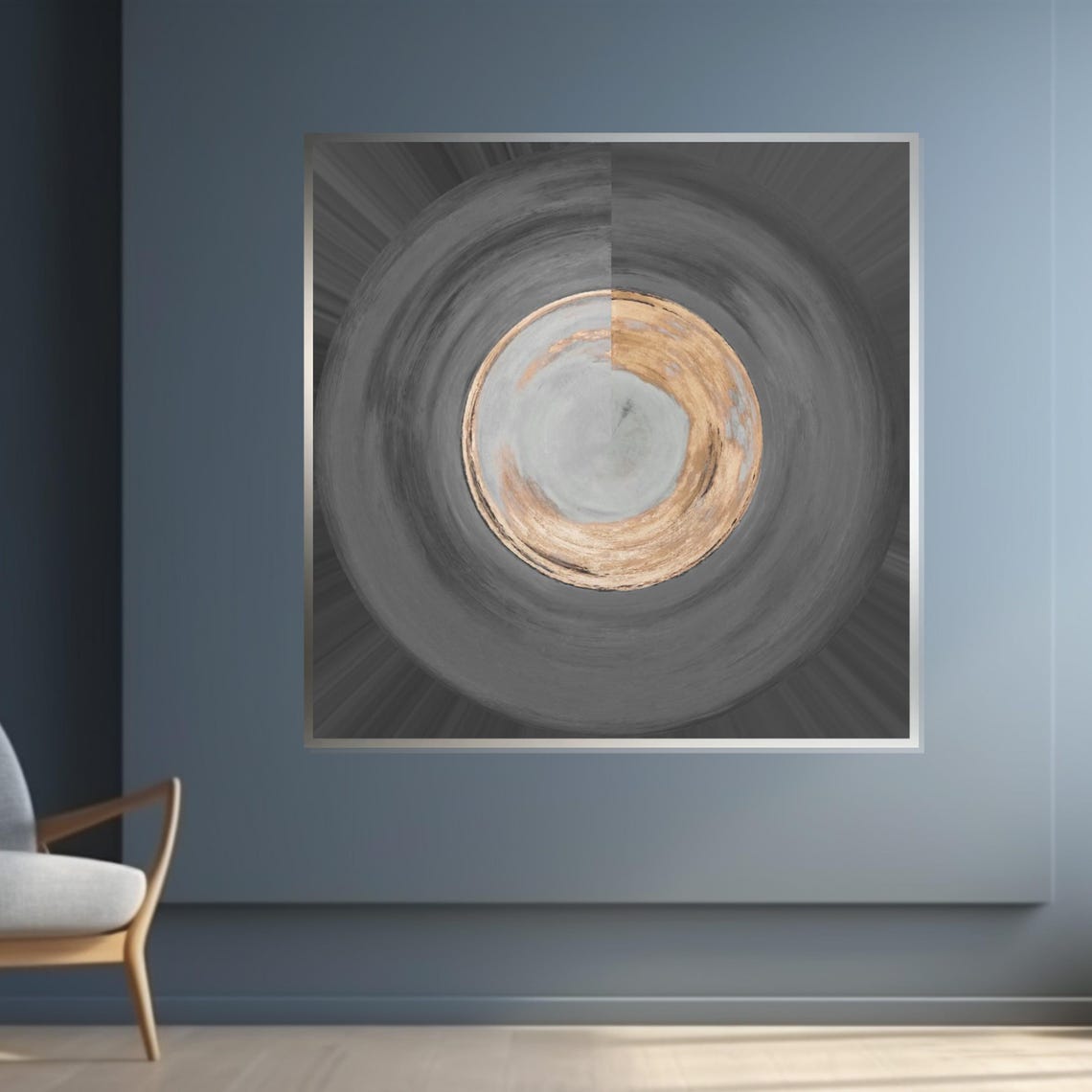 Abstract Gray Swirl Copper Center Circular Vortex Modern Print - Image 4
