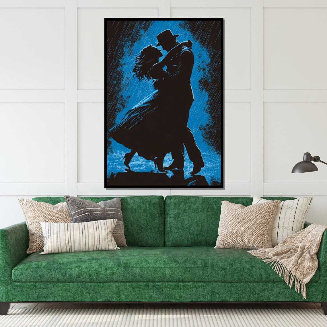 Dancing Couple In The Rain Blue Night Silhouette Romantic Dance Poster - Image 5