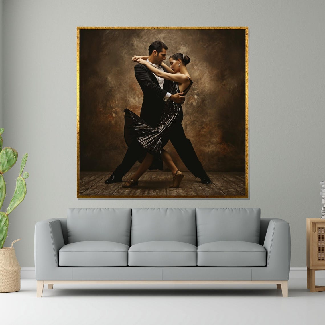 Tango Dancers in Passionate Embrace Smoky Stage Dance Art Poster
