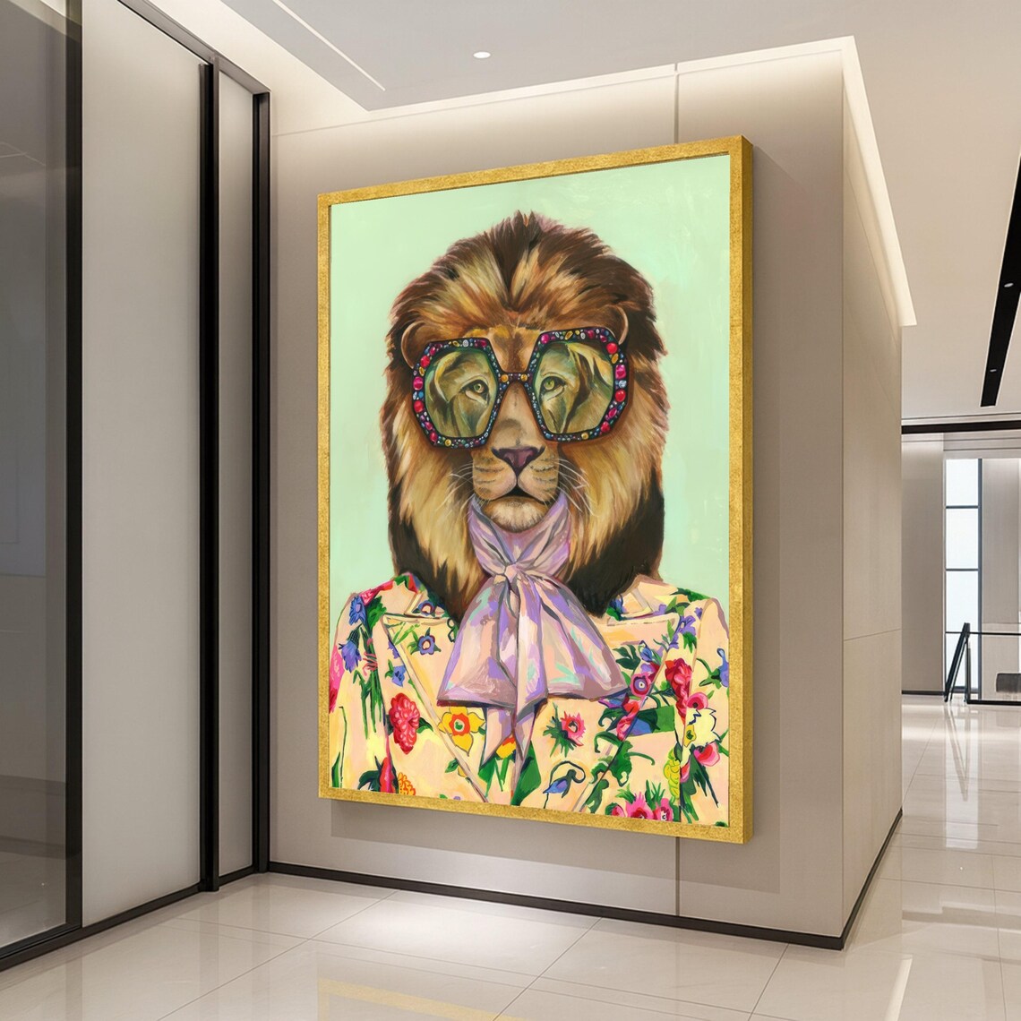 Stylish Lion Portrait, Modern Wildlife Art Print