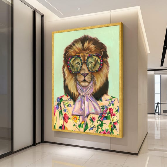 Stylish Lion Portrait, Modern Wildlife Art Print