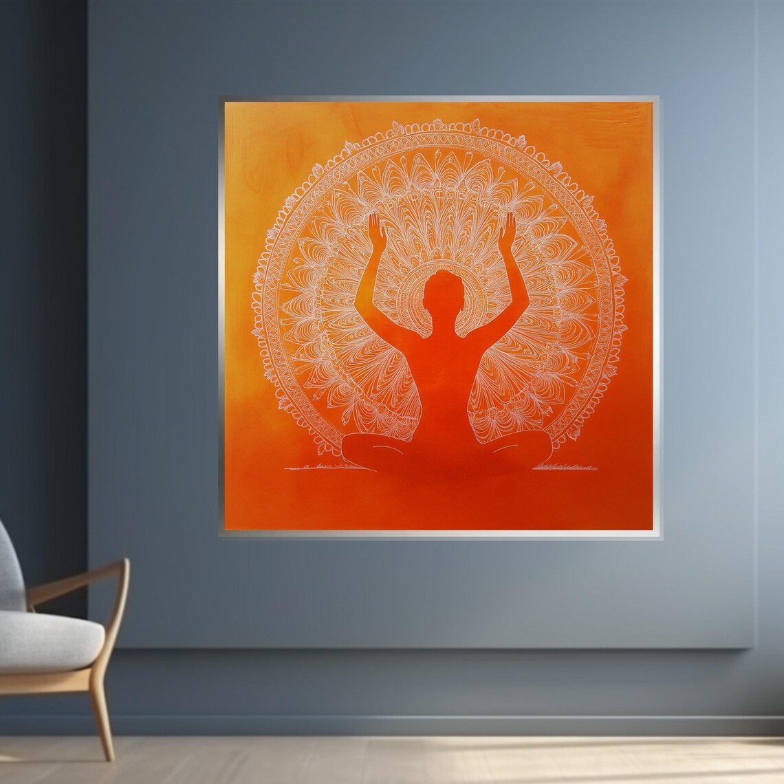 Orange Meditation Silhouette White Mandala Modern Yoga Art Poster - Image 4