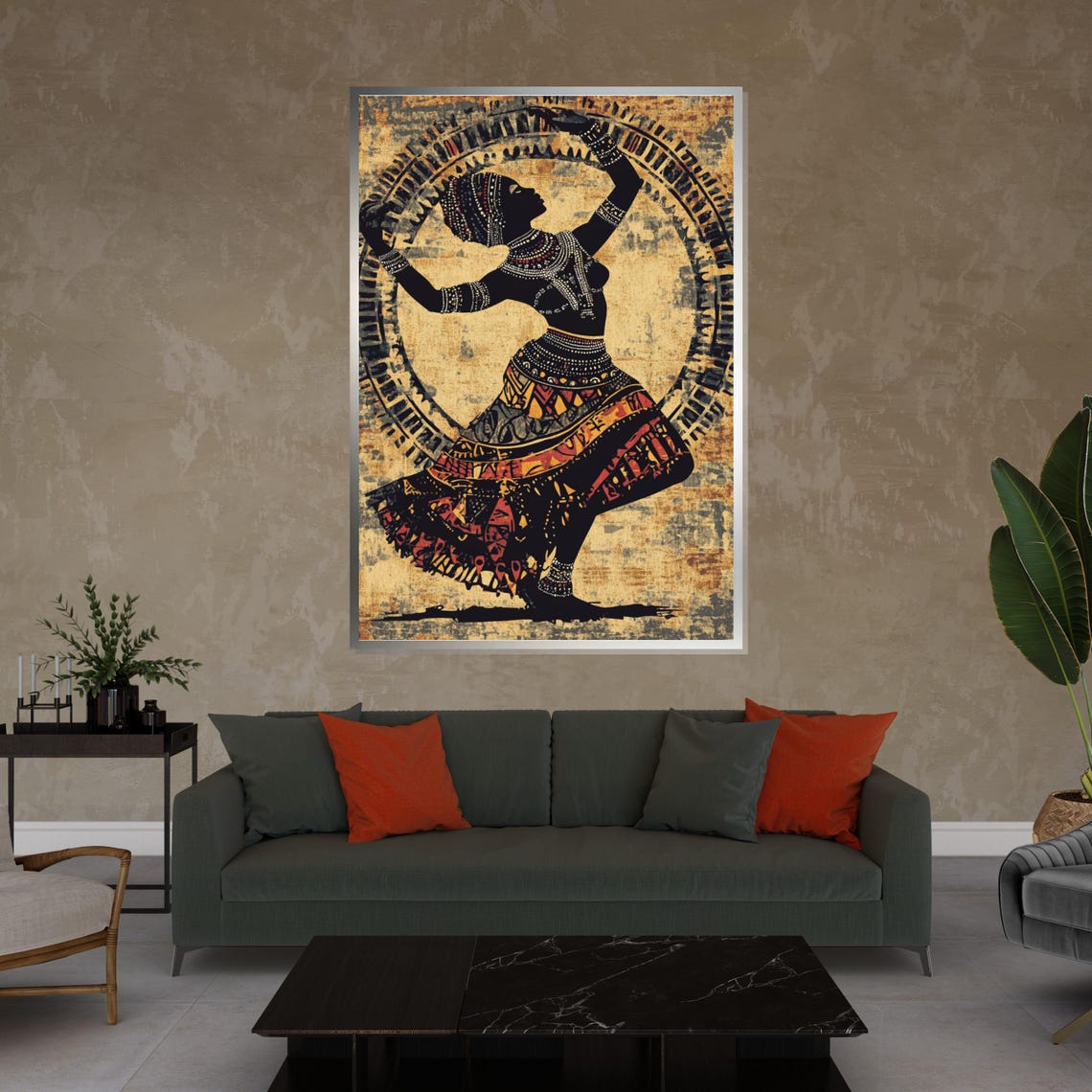 Tribal Dancer Silhouette Golden Textured Ethnic Motion Art Poster - Image 4