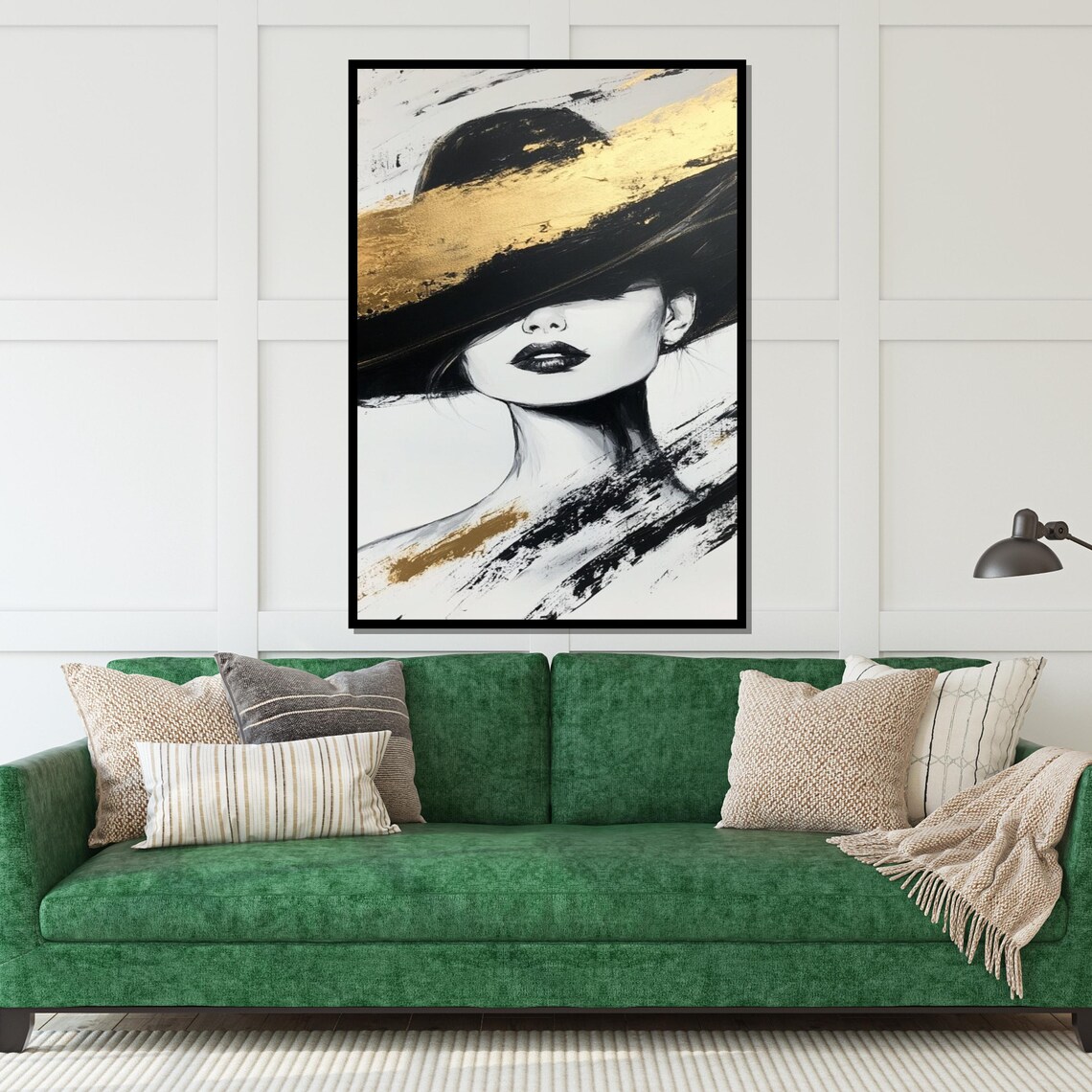 Mysterious Woman in Black Hat Gold Brushstroke Fashion Art Poster - Image 5