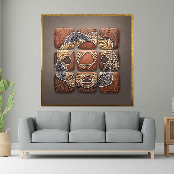 Abstract Tribal Art Geometric Wall Art Earth Tones Panel Ethnic Design 3d Wall Decor Design Ready To Hang Decor