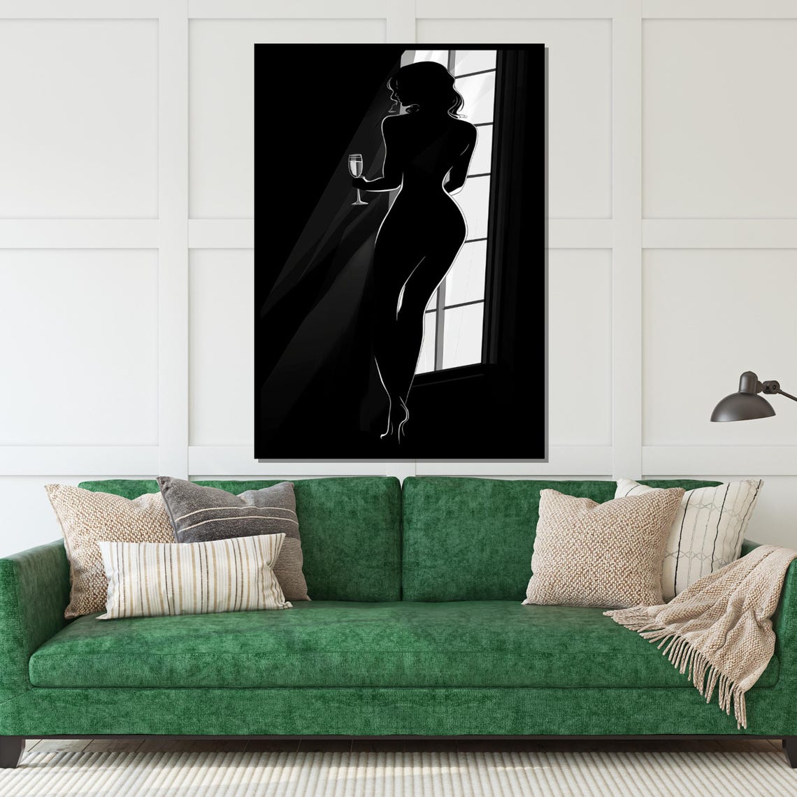 Elegant Silhouette Woman With Wine Glass By Window Noir Style Poster - Image 5