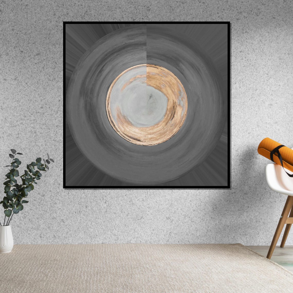 Abstract Gray Swirl Copper Center Circular Vortex Modern Print - Image 5