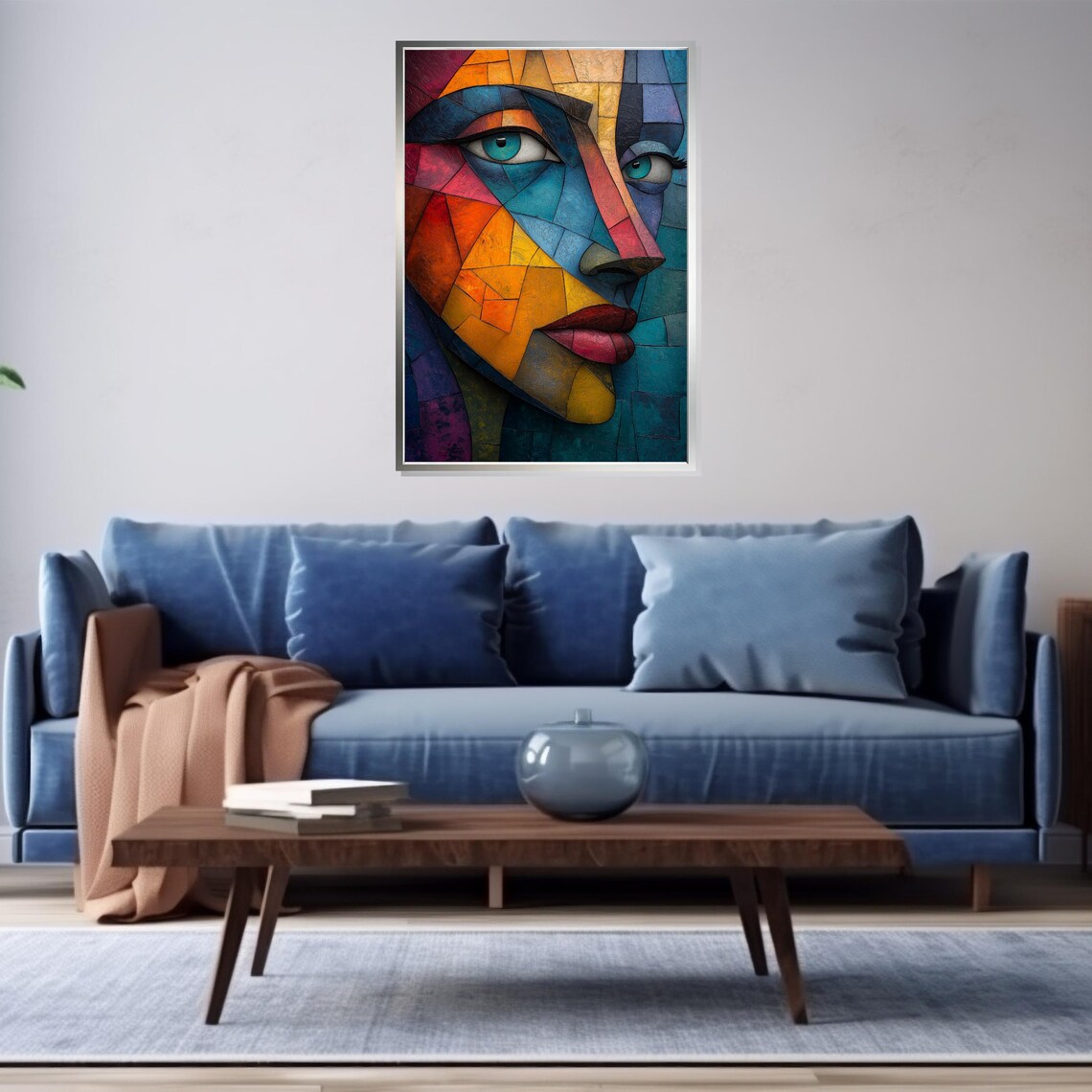 Modern Cubist Woman Face Colorful Geometric Mosaic Art Poster - Image 4
