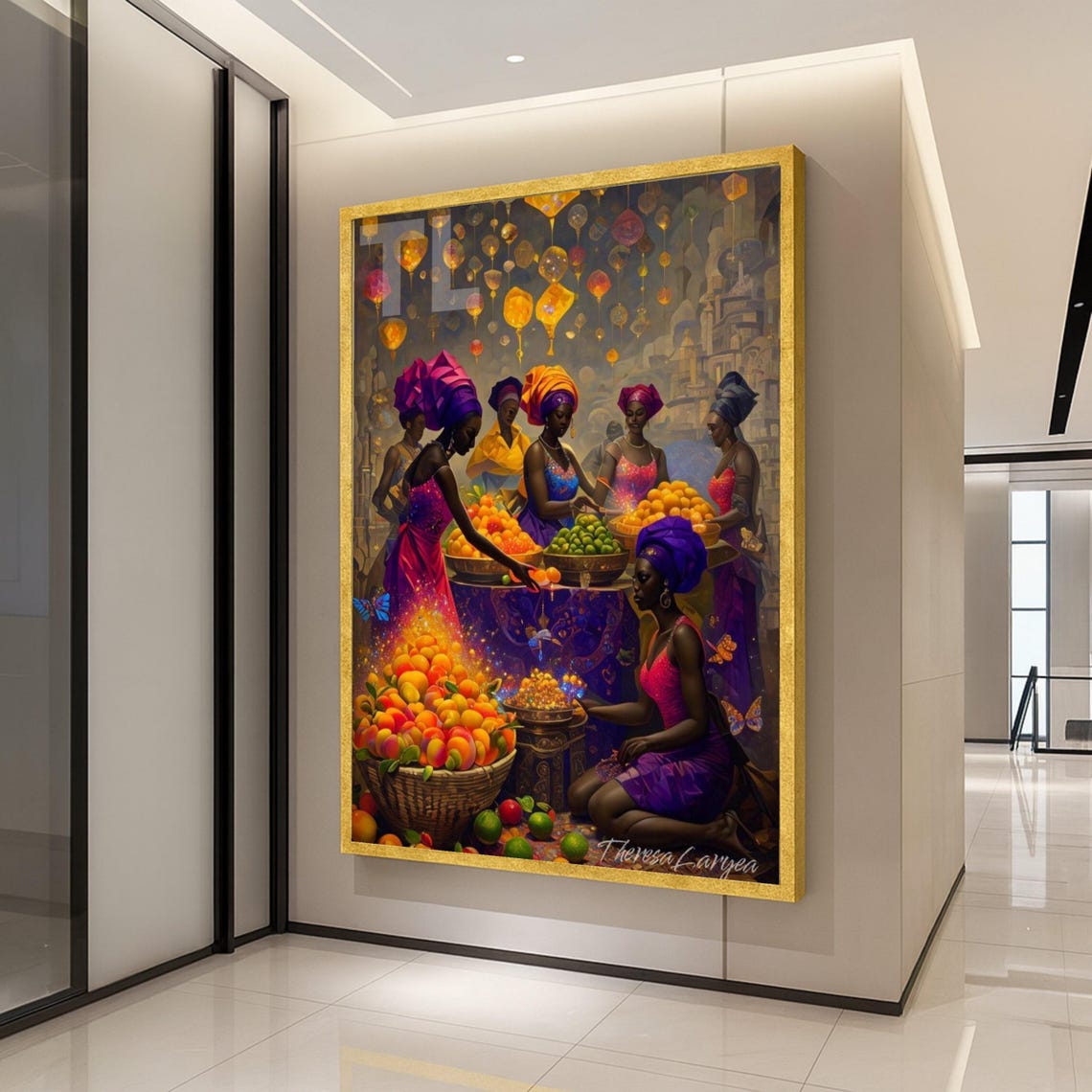African Women Fruit Market Baskets Vibrant Cultural Canvas Print