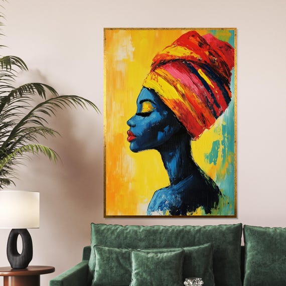 Vibrant Woman Colorful Portrait Art Ethnic Wall Art Turban Beauty Wall Art Design Ready To Hang Decoration