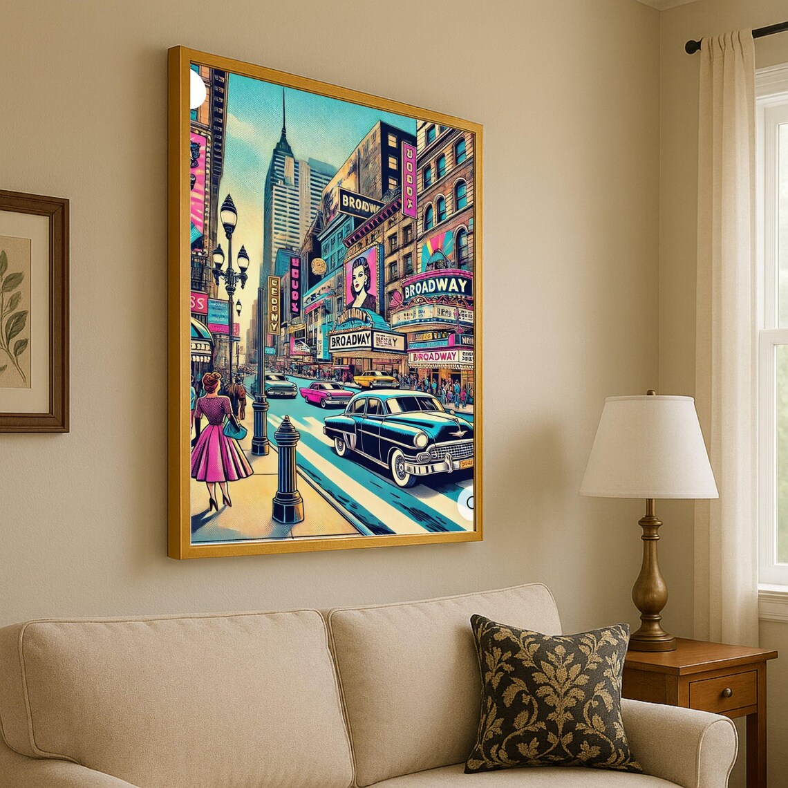 Vintage Broadway New York Retro Street Classic Cars Theater Art Poster