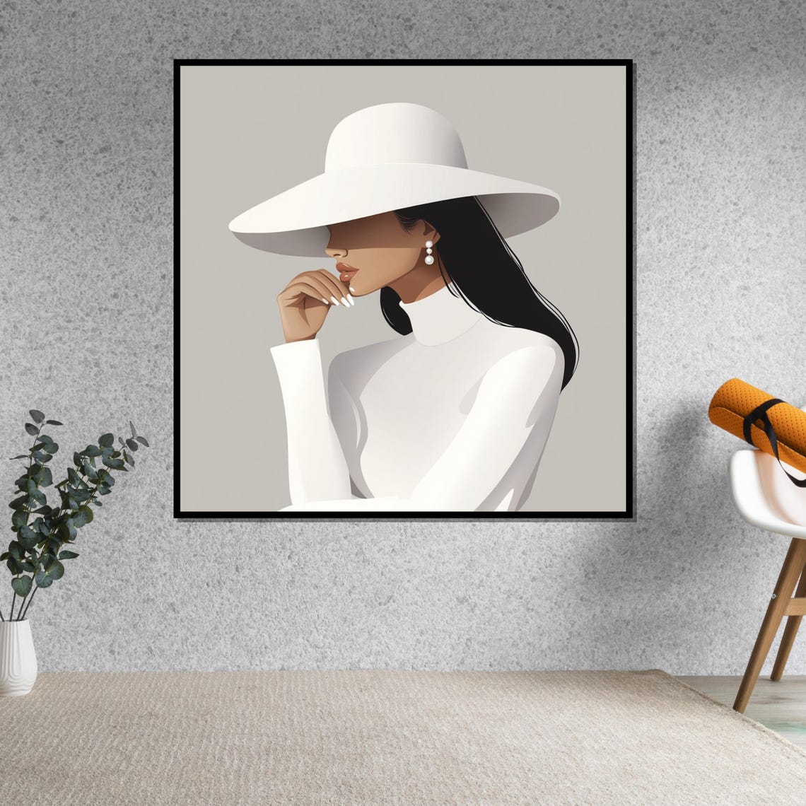 Minimalist Lady In White Hat And Turtleneck Soft Neutral Style Poster - Image 4