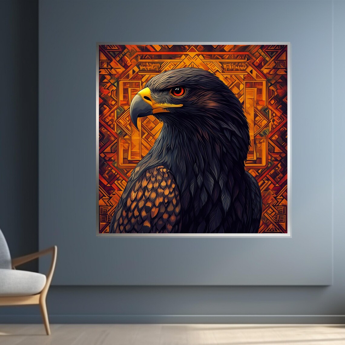 Eagle Head Close Up Orange Mosaic Bold Bird of Prey Art Poster - Image 4