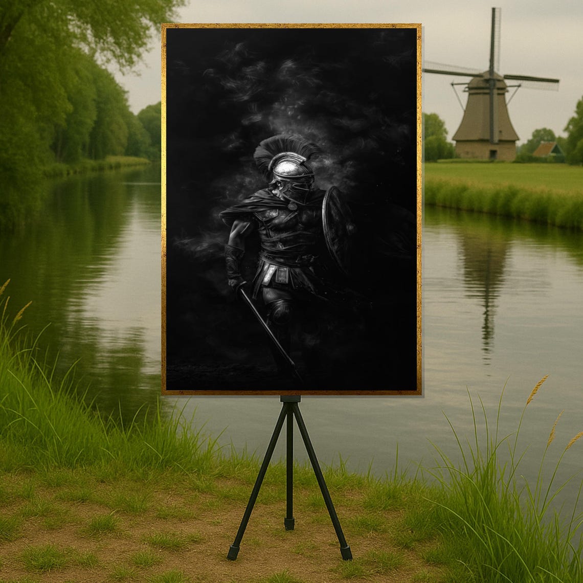 Dark Roman Gladiator Warrior Art Dramatic Helmet Sword Battle Poster