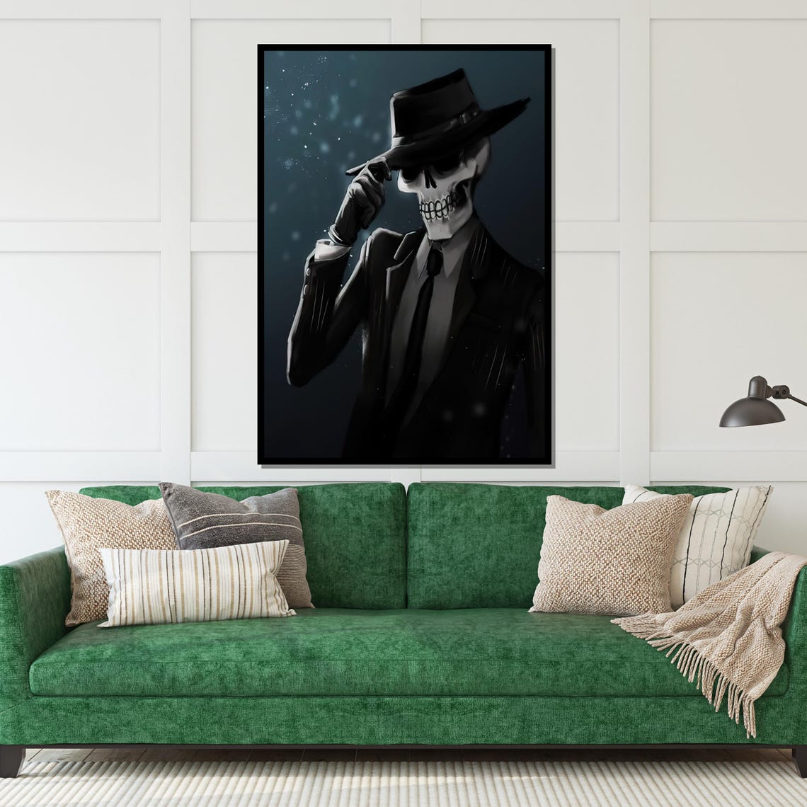 Mysterious Skeleton in Suit Tipping Fedora Night Scene Poster - Image 5