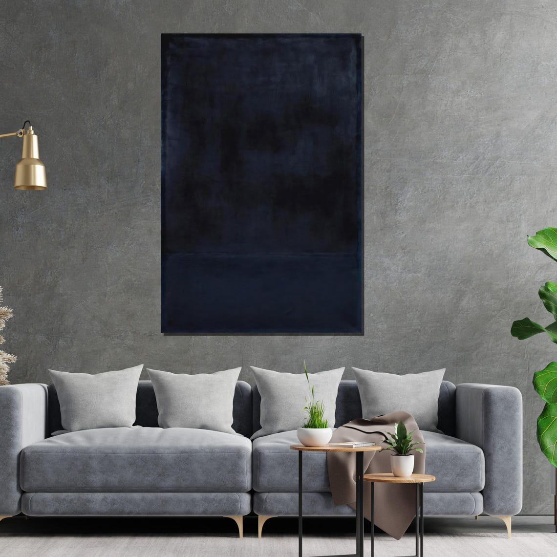 Dark Navy Blue Monochrome Abstract Painting Moody Art Poster - Image 2