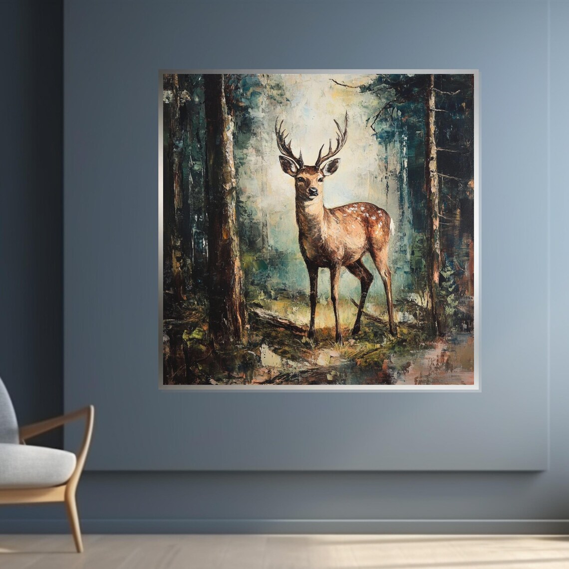 Stag Misty Forest Morning Light Deer Wildlife Oil Art Poster - Image 4