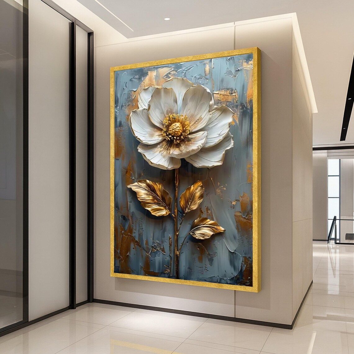 Elegant White And Gold Flower Art Print, Floral