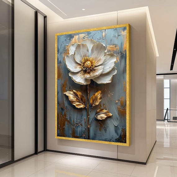 Elegant White And Gold Flower Art Print, Floral