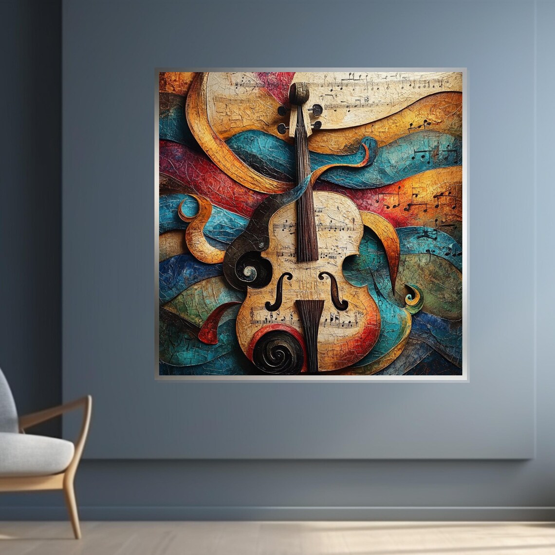 Abstract Violin Ribbon Swirls Musical Notes Colorful Art Poster - Image 4