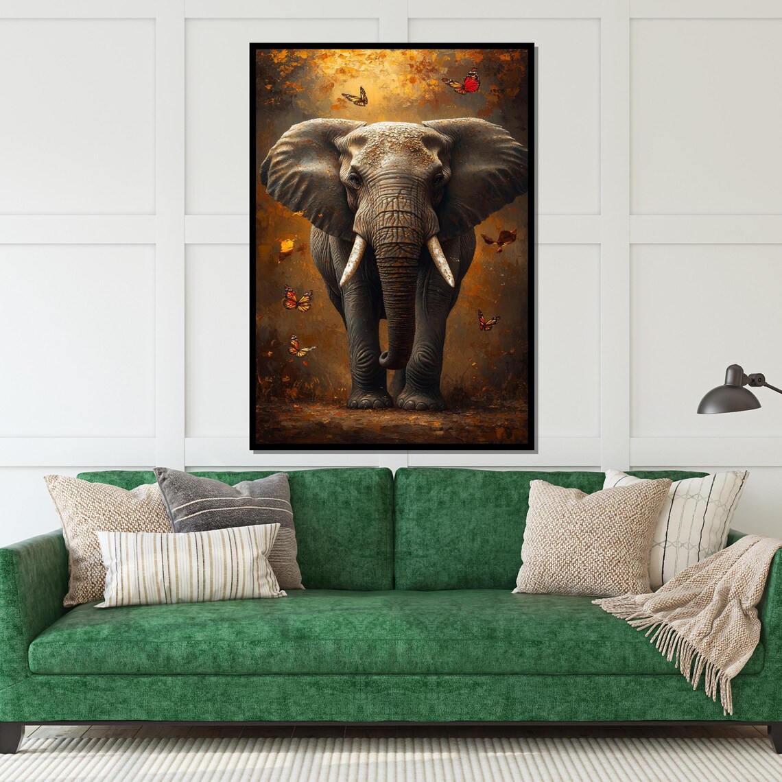 Majestic Elephant with Butterflies Golden Wildlife Art Decor Poster - Image 5
