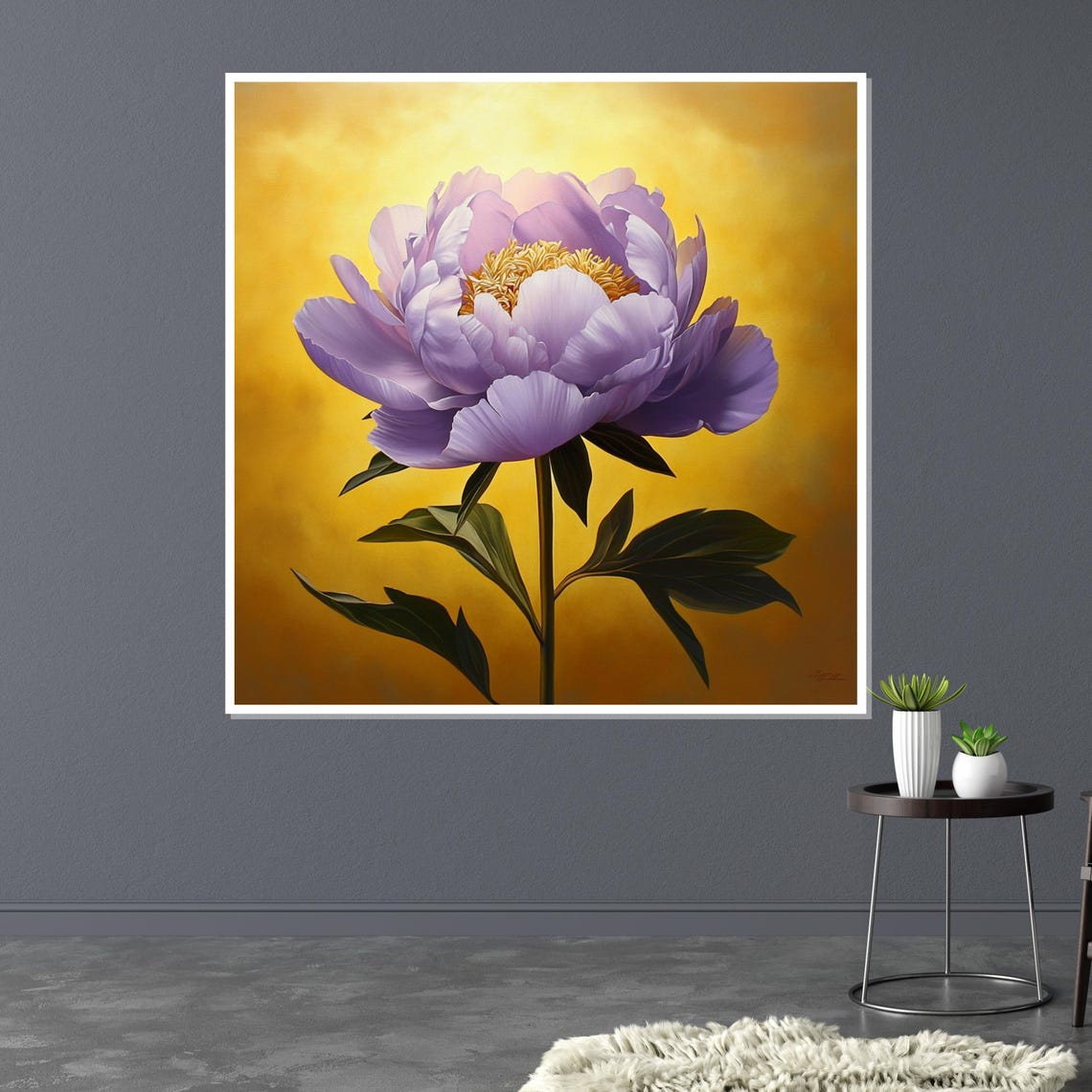 Purple Peony Golden Yellow Background Botanical Bloom Art Poster - Image 3