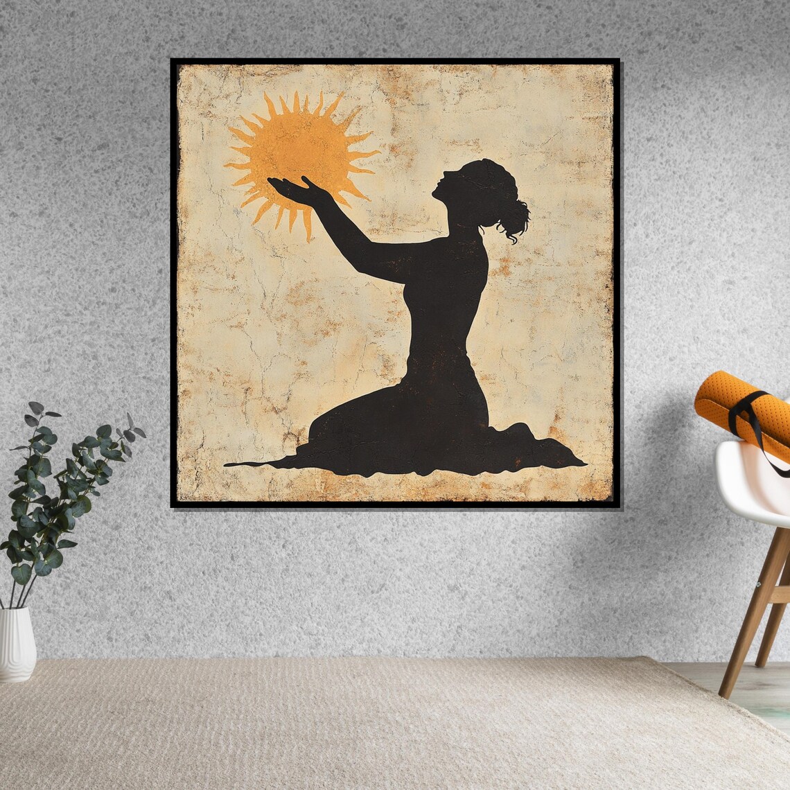 Woman Silhouette Holding Sun Vintage Parchment Style Art Poster - Image 5