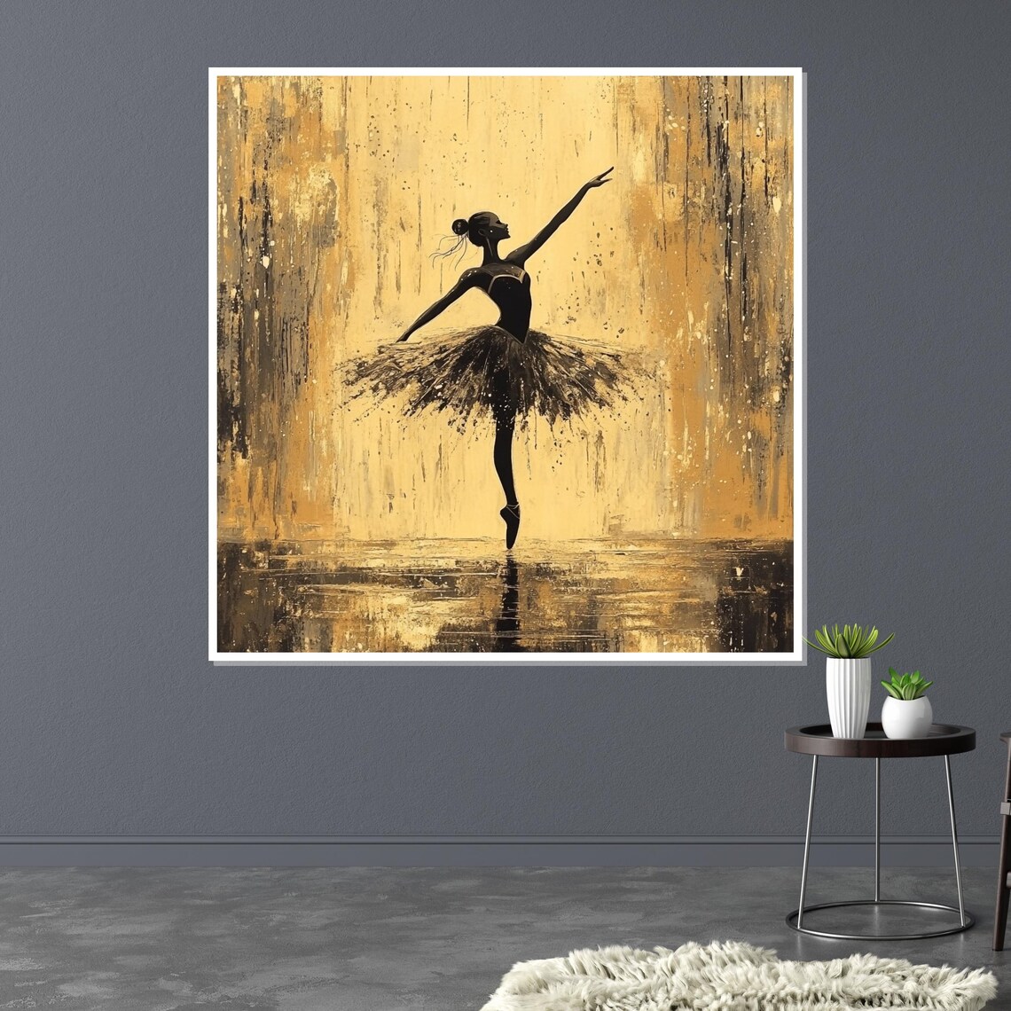 Ballerina Dark Silhouette Rich Textured Golden Luxury Art Poster - Image 3