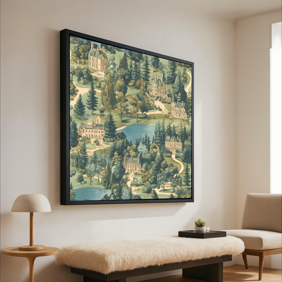 Vintage English Manor Estate Aerial Landscape Scenic Art Poster