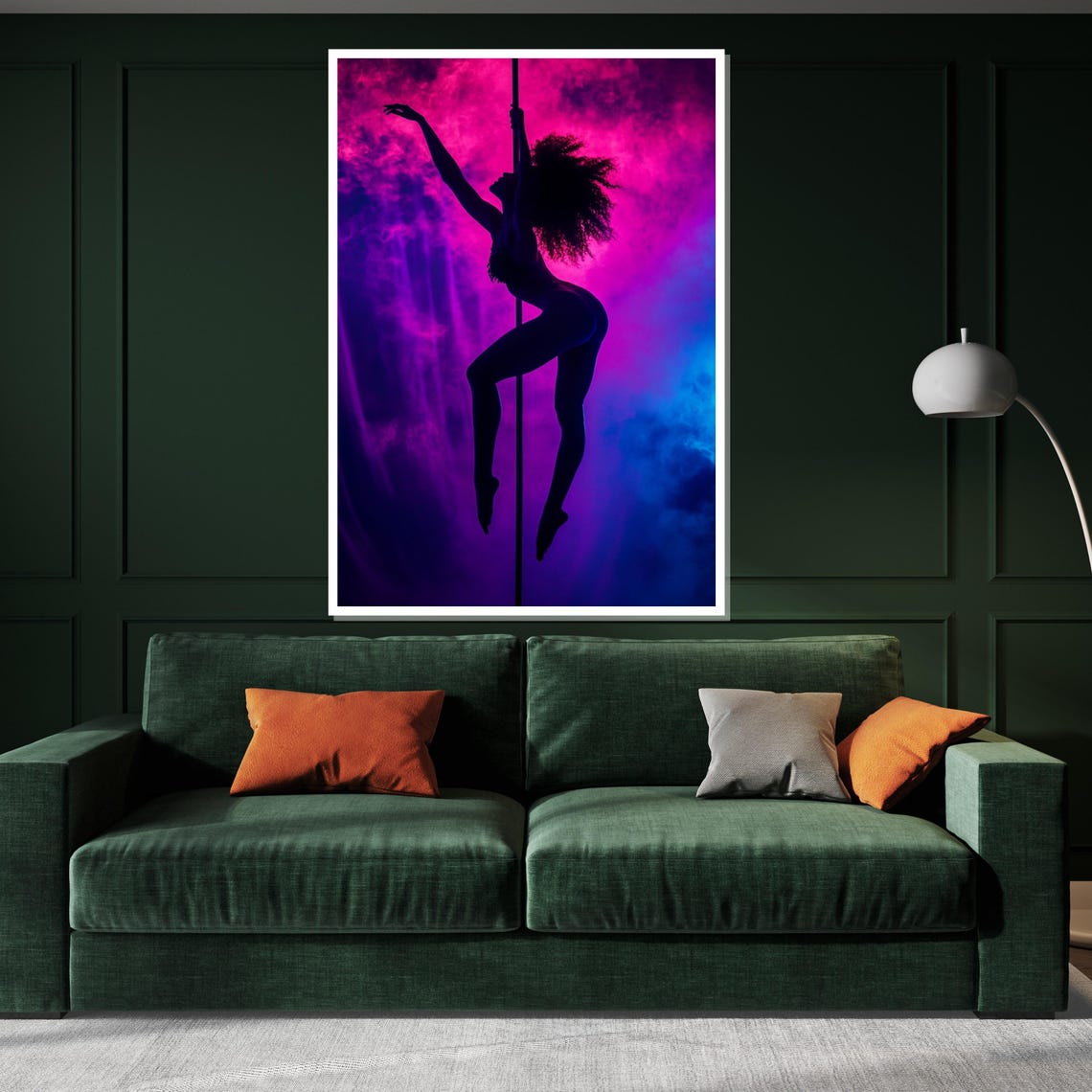 Neon Pole Dancer Silhouette Pink Purple Smoky Athletic Poster - Image 3