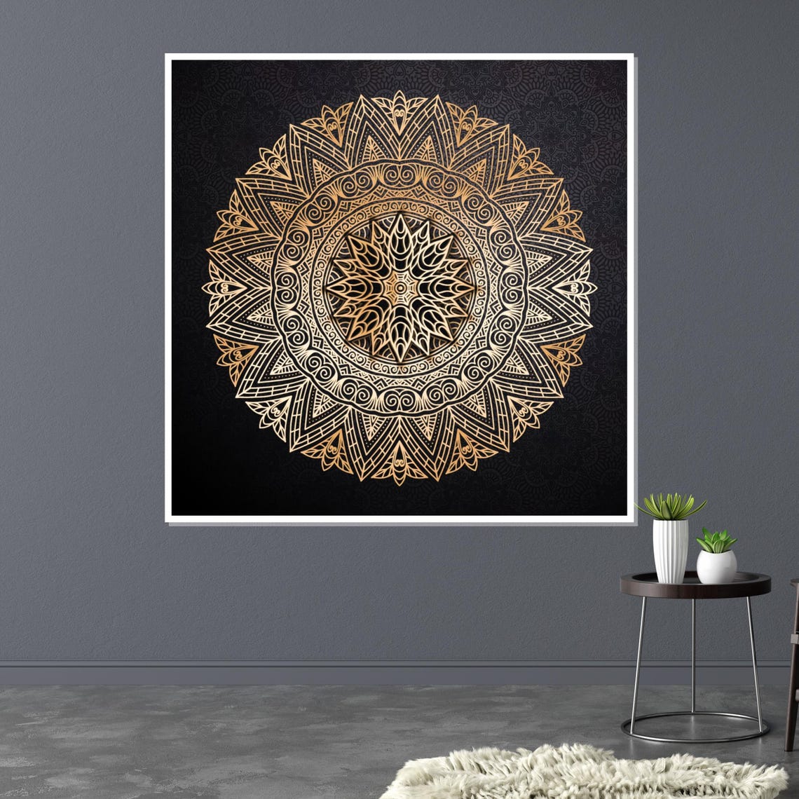 Intricate Gold Mandala Black Background Boho Luxury Medallion Print - Image 3