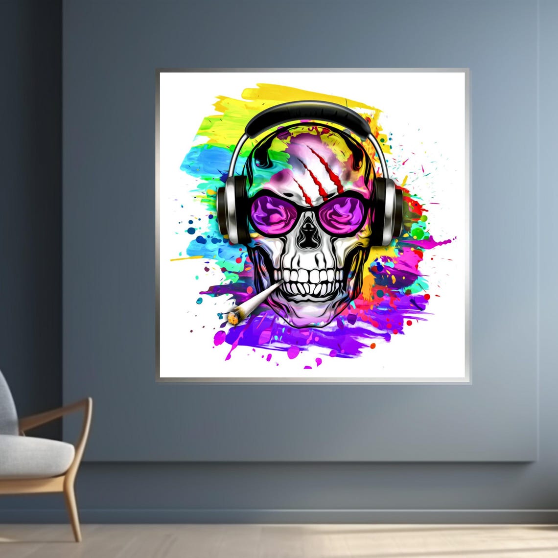 Skull Headphones Purple Sunglasses Color Splash Rock Music Poster - Image 4