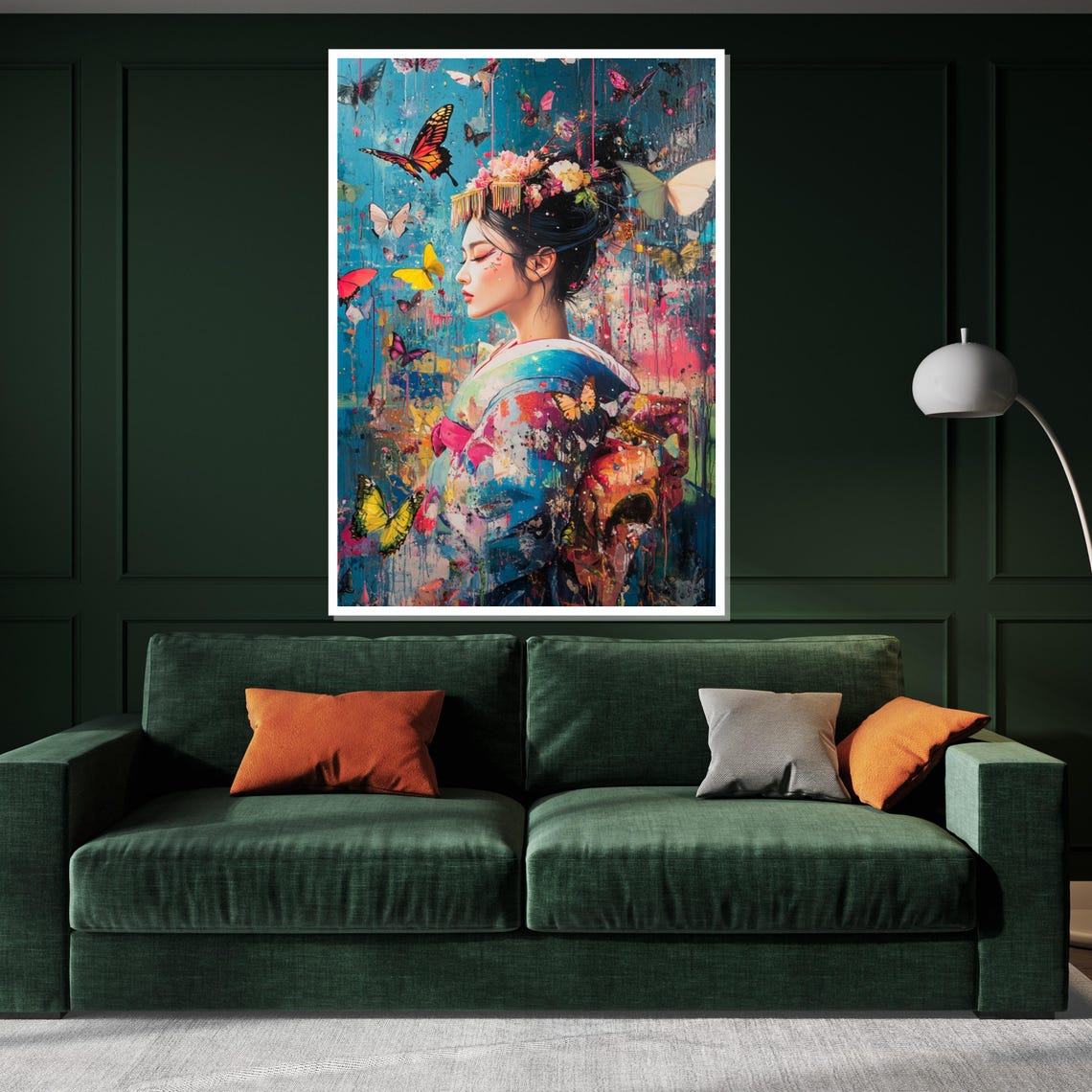 Geisha Butterfly Art Colorful Kimono Portrait Modern Art Poster - Image 3