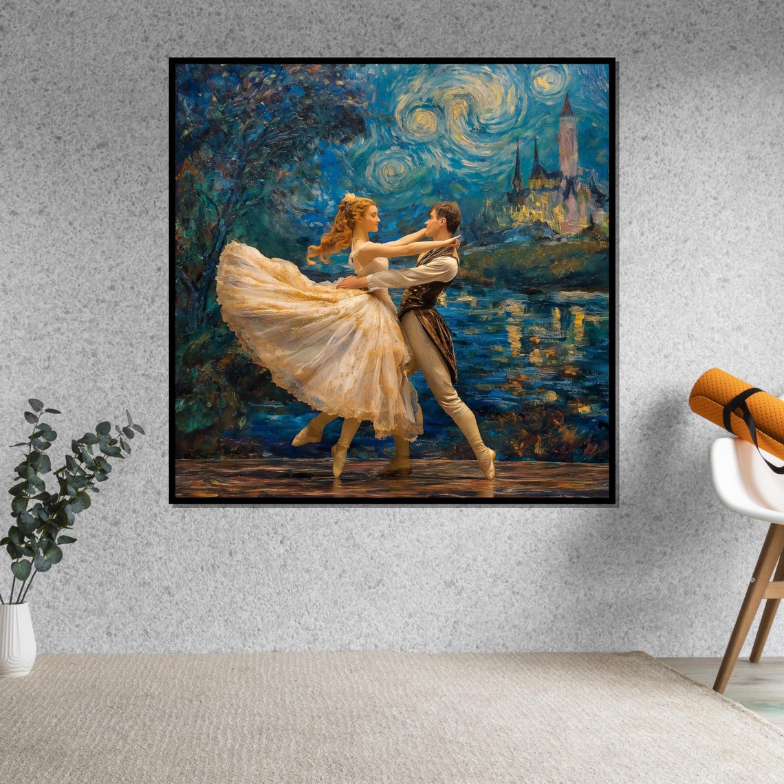 Ballet Couple Dancing Under Swirling Starry Night Sky Art Poster - Image 5