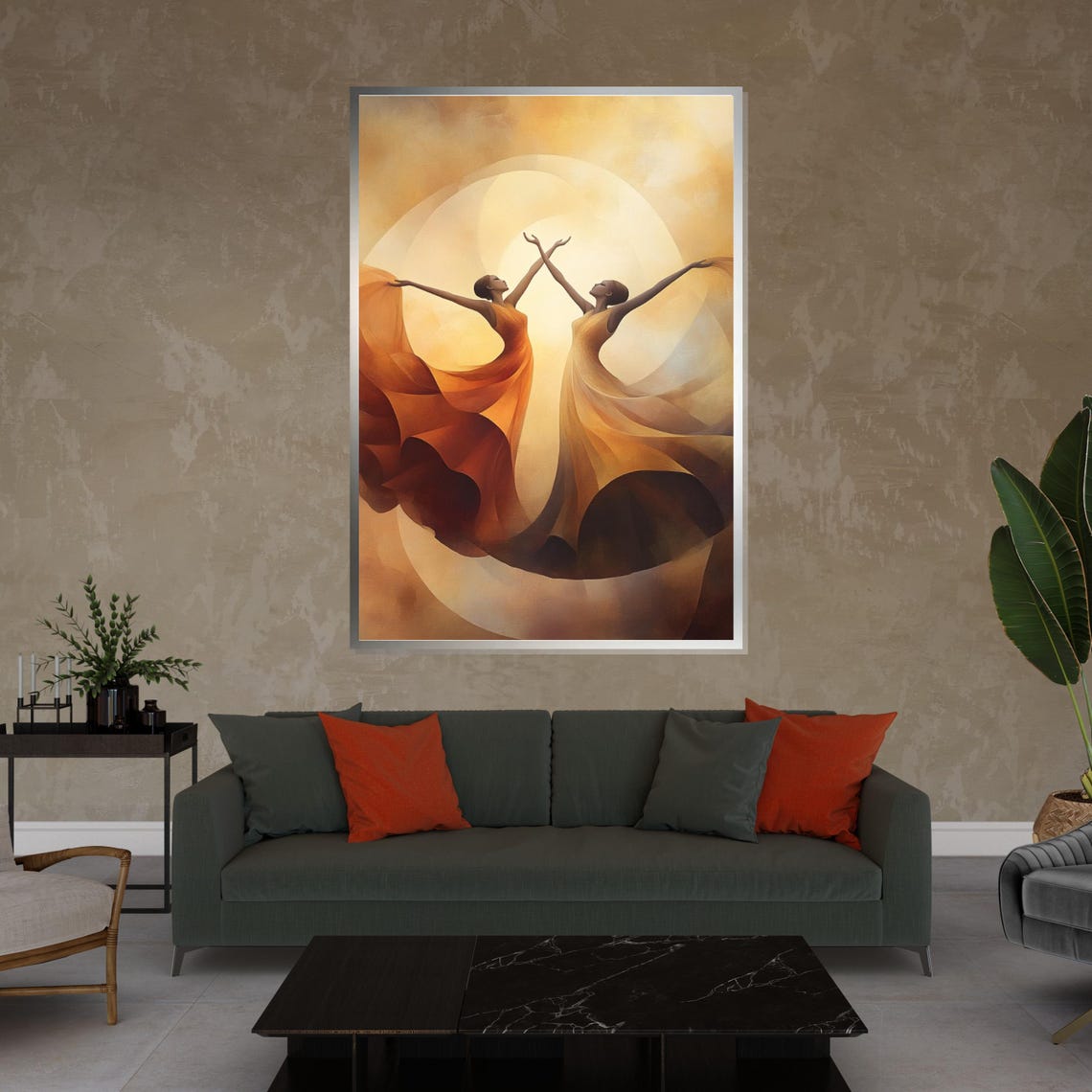 Two Dancers In Golden Dresses Joined Arms Warm Sunset Glow Art Poster - Image 4