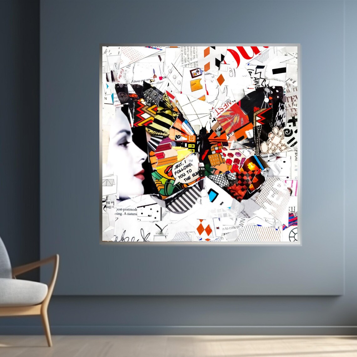 Woman Profile Butterfly Collage Magazine Clipping Art Poster - Image 4