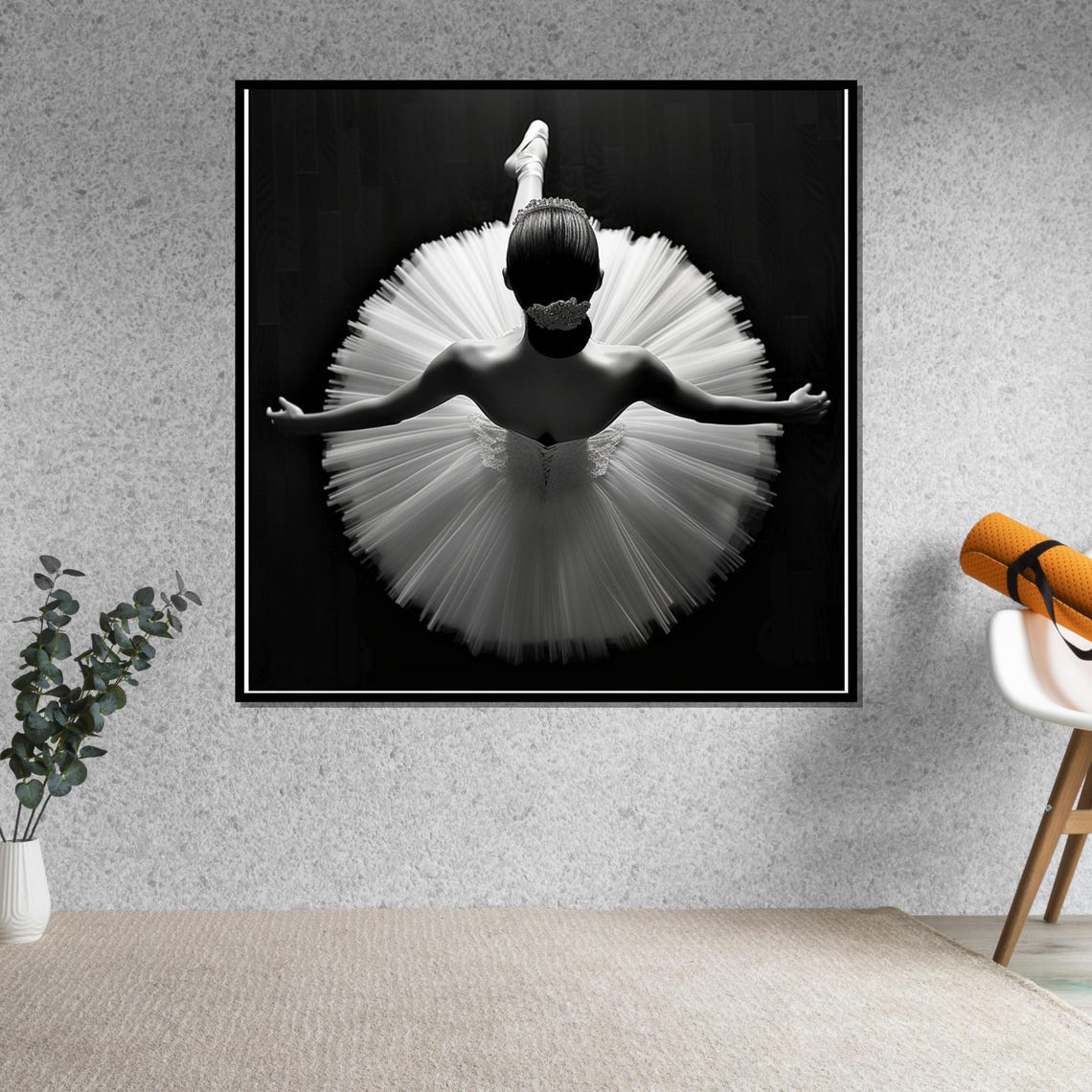 Ballerina from Above in White Tutu Black and White Art Poster - Image 5