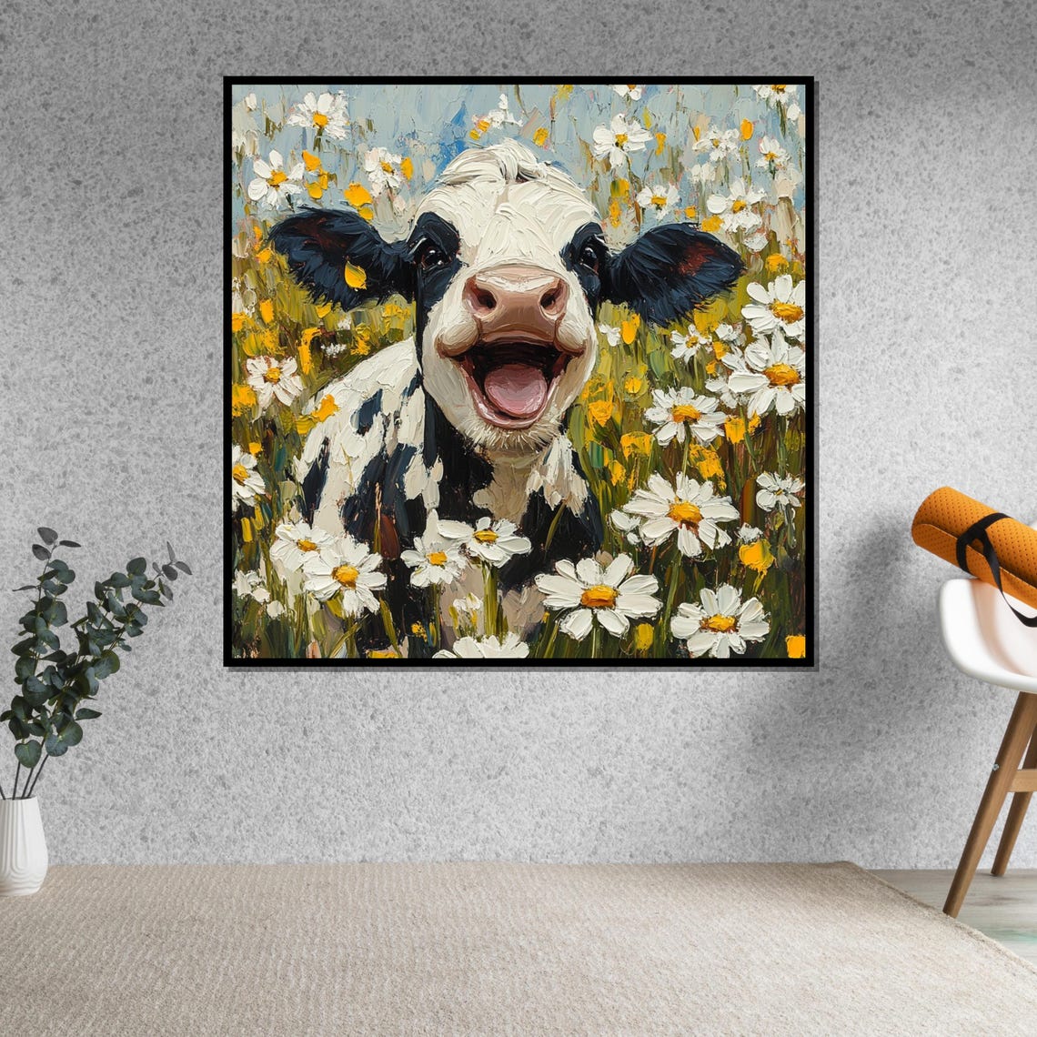 Laughing Cow Among Daisies Happy Farm Animal Funny Art Poster - Image 5