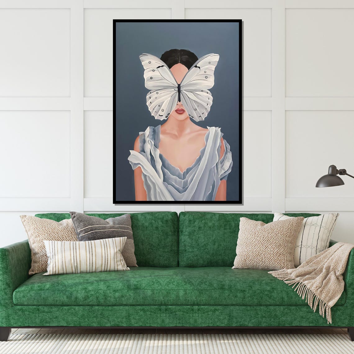Woman With Butterfly Over Face Surreal Elegant Portrait Poster - Image 5