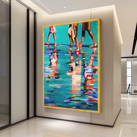Abstract Beach Walk Canvas Print Colorful Wall Art Coastal Decoration Summer Reflections Ready To Hang Decor