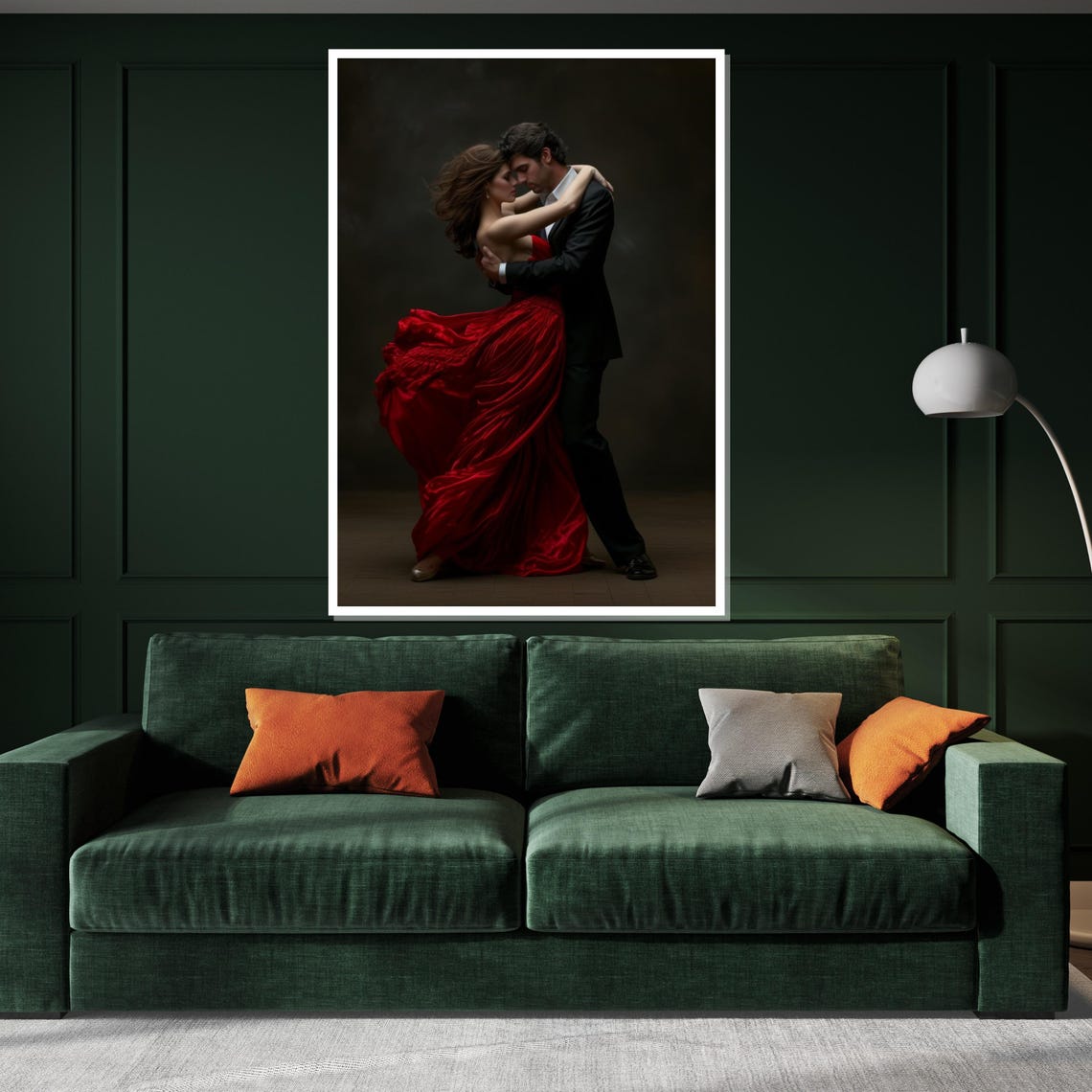 Dancing Couple in Red Gown Romantic Ballroom Dance Art Poster - Image 3