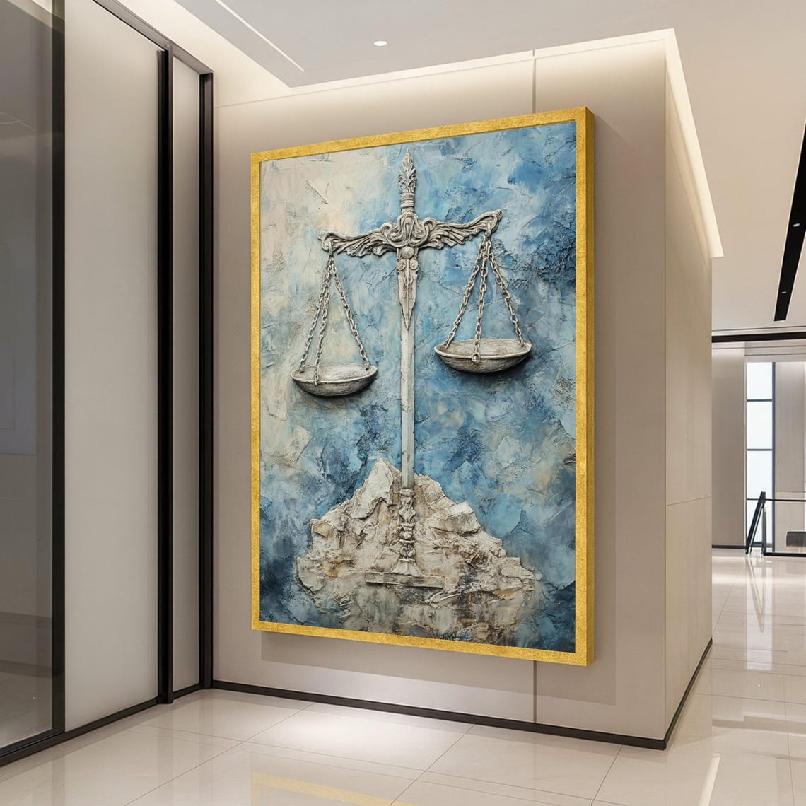 Scales Of Justice Ornate Balance Blue Textured Wall Art For Office