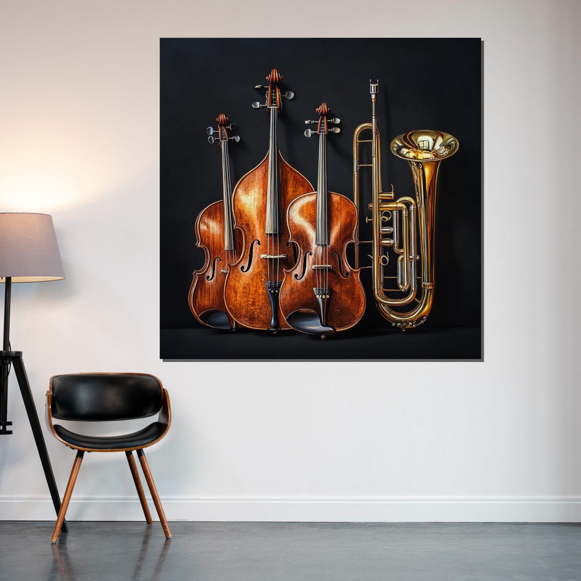 Classical Violin Cello and Tuba on Black Elegant Music Poster - Image 2