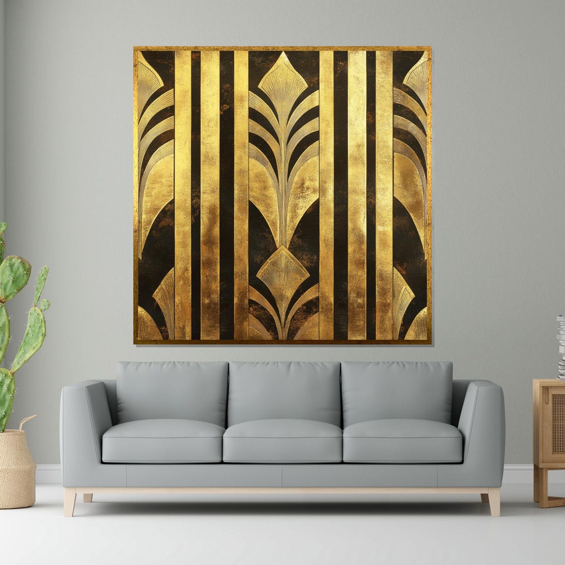 Gold Art Deco Geometric Pattern on Black Luxury Decorative Poster