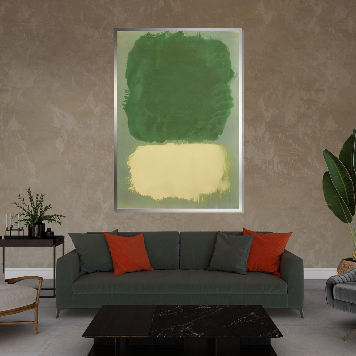 Green and Cream Color Field Abstract Minimalist Modern Art Poster - Image 4