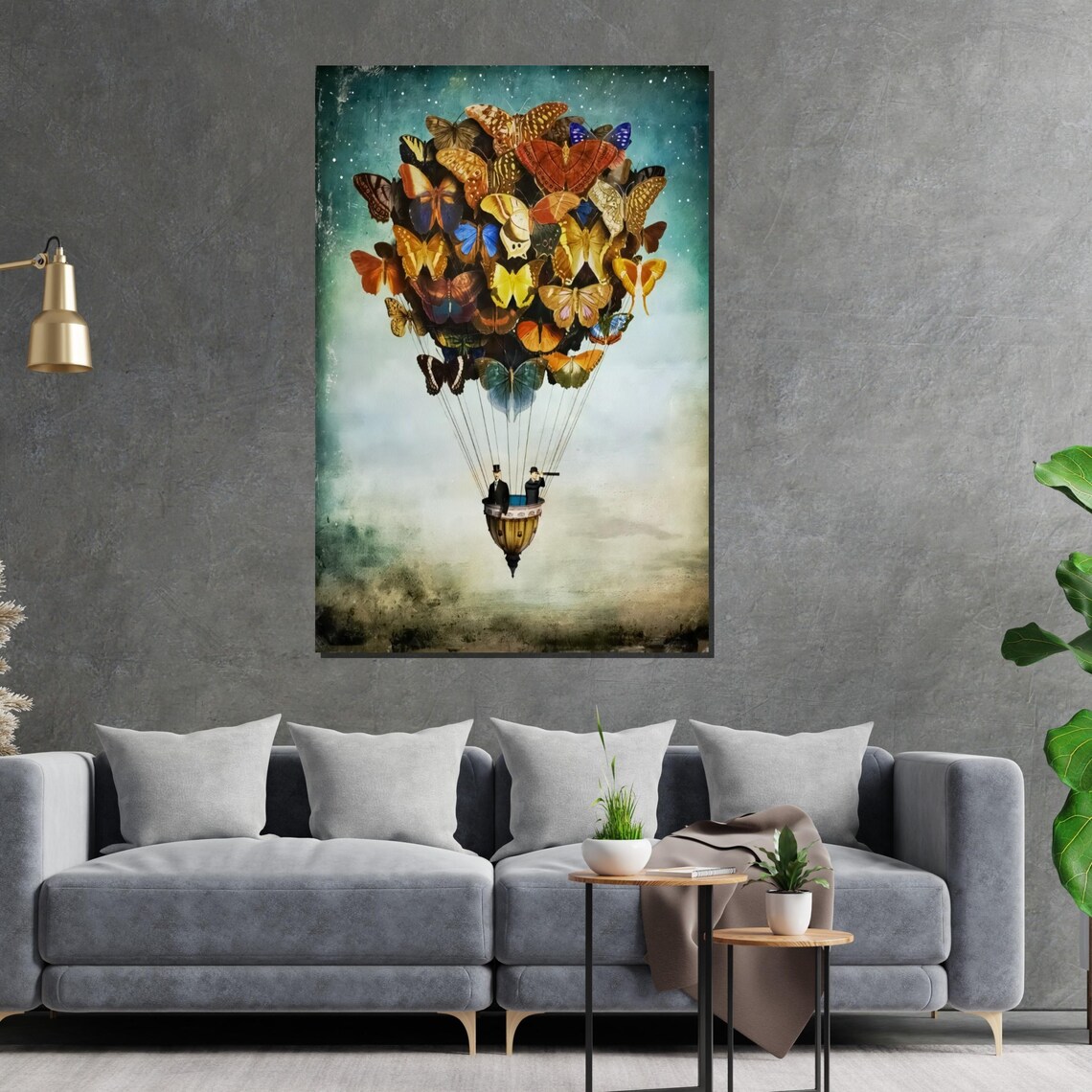 Dreamy Butterfly Hot Air Balloon Vintage Whimsical Fantasy Poster - Image 2