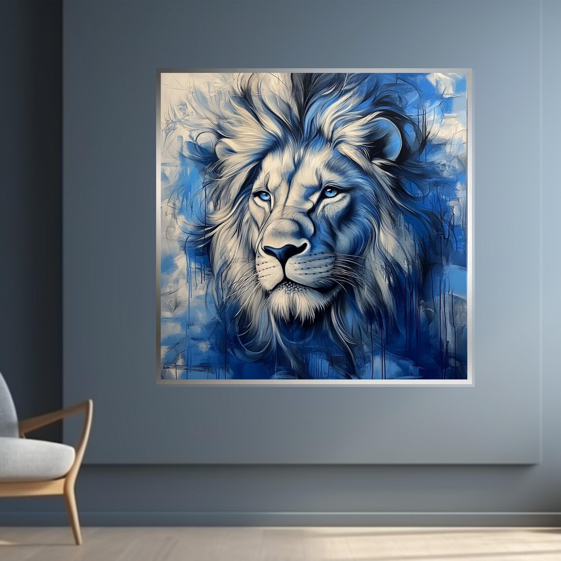 Blue Lion Wildlife Art Print, Regal Animal Poster - Image 4