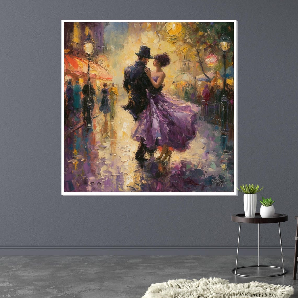 Romantic Rainy Paris Street Dancing Couple Impressionist Poster - Image 3
